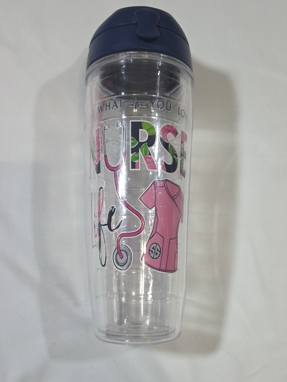Simply Southern Clear Tumbler with Navy Lid and Pink Logo
